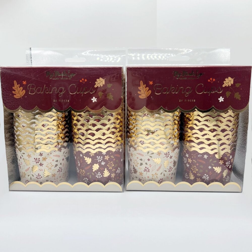 NEW 2x My Minds Eye Gold Foiled Fall Foliage Leaves Baking Cups - 36 Count
